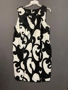 AGB Dress 16W Black White Sleeveless Sheath Zip Back Lined Career Party - Picture 1 of 7