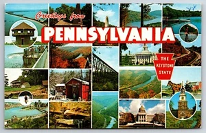 Saluti dalla PENNSYLVANIA LO STATO CHIAVE DI VOLTA PA cartolina D6 - Foto 1 di 2