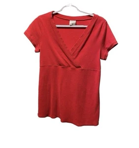 Motherhood Maternity Blouse, Red, Cap Sleeves, V-neck, Ribbed. Size Large - Picture 1 of 5