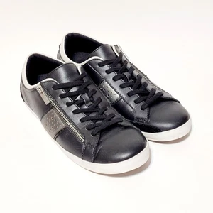 Aldo Sneaker Low Top Black Leather Lace Up Zipper Accent Shoes Men 10.5US 43.5EU - Picture 1 of 24