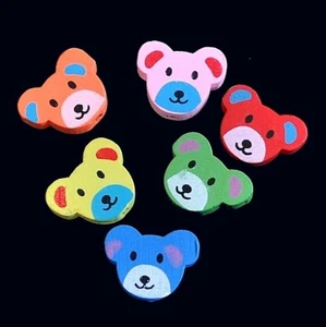 15pcs 20mm Wood Beads colourful Bear Head for DIY Craft Jewellery Making - Picture 1 of 2