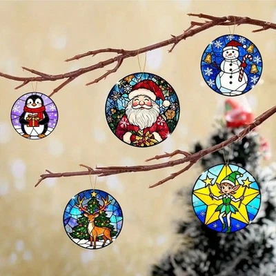 Weihnachten Urlaub Runde Acryl hängende Ornament mit Schneemann Pinguin Santa - Bild 1 von 4