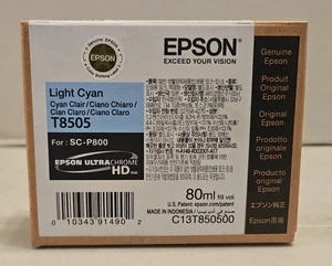 Epson T8505 Light Cyan Ink Cartridge (Exp 08/2023) New & Sealed F - Afbeelding 1 van 3
