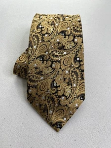 Corbata Linea Uomo dorada, negra patrón cachemir 100 % seda nueva sin etiquetas - Imagen 1 de 6