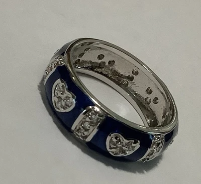 Lauren G Adams Navy Blue Enamel Clear Cz’s Hearts Ring (124) Size 5 - Image 1 of 2