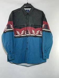 Vintage Wrangler Brushpopper Shirt Mens XL 17.5/36 Aztec X Long Tails Cowboy Cut - Picture 1 of 8