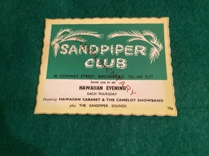 Boleto de colección The Sandpiper Club Birkenhead Wirral 1970’s noche hawaiana - Imagen 1 de 1