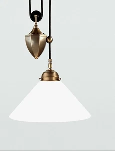 Hängeleuchte - Berliner Messing - weiß marmoriertes Glas - Pendelleuchte - Bild 1 von 10
