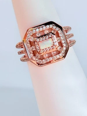 Bomb Party October Ring Sz 8 "Lined In Grace" White Opal on Rose Gold - Image 1 of 4