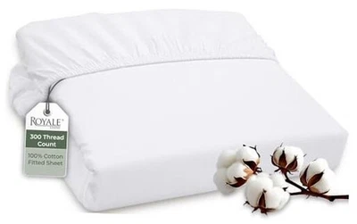  Sábana Ajustable 100% Algodón Peinado Grapa Larga 300 Hilos - Blanco Queen Foto 1 de 4