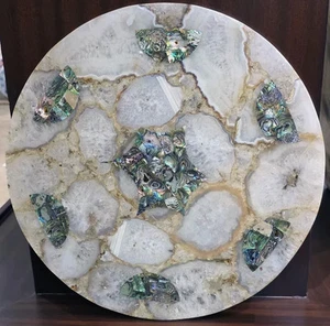 White Agate Table Top, Coffee, End, Side , White Agate with Ablone shell Top - Picture 1 of 12