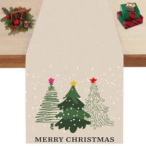 Merry Christmas Table Runner 13 x 72 Inch Watercolor Christmas Tree Table Run... - Picture 1 of 7