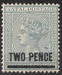 SG105 Sn: #73 1891 NATAL Queen Victoria Definitives 1874-95 sobreimpreso DOS PENIQUES - Imagen 1 de 2