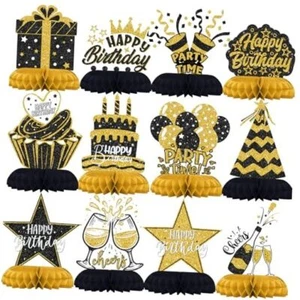 Party Decorations, 12Pcs Honeycomb Birthday Decorations, Elegant Black Gold - Picture 1 of 8