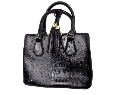 Custom Genuine 100%PVC Hornback Skin Leather Purse Satchel Handbag Black - Image 1 of 4