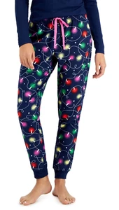 Jenni Women's Cotton Flannel Pajama Pants, Navy Blue Christmas Lights, XXL - Picture 1 of 1