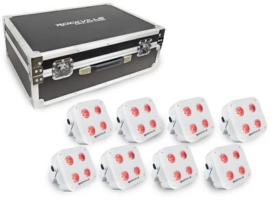 Rockville MINI IR4 CHARGE PACKAGE WHITE 8 DJ Par Wash Up Lights+Case+App Control - Image 1 of 4