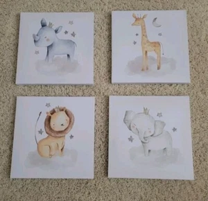 Baby Nursery Decor Canvas Animal Prints Zoo Animals Gender Neutral Art Set of 4 - Picture 1 of 9