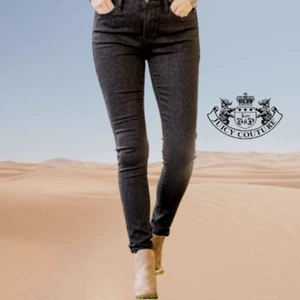 JUICY COUTURE BLACK SIDE LEOPARD DENIM PANTS BLACK SIZE 30 $158 - Picture 1 of 12