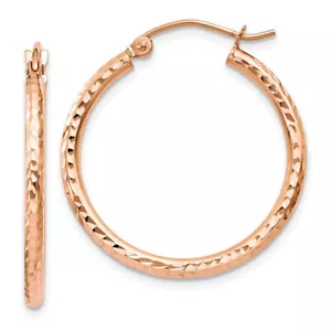 10K Solid Rose Gold Round Medium Hoop Earrings - Picture 1 of 5