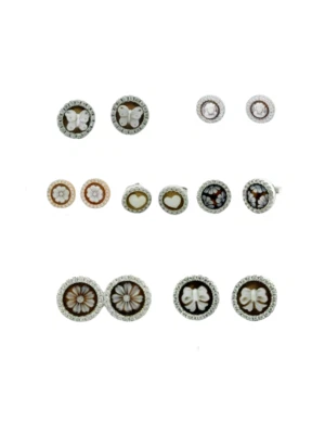 Orecchini in ARGENTO 925% di Cammeo da Donna e Cameo tondo con pietre zirconi  - Immagine 1 di 3