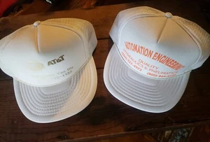 Vintage AT&T Trucker Hat Lot Of 2 All White Call Before You Dig Engineering Cool - Picture 1 of 9