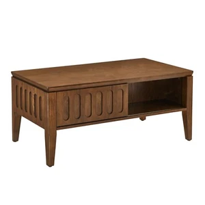 Mid-Century Modern Coffee Table Wood Center Table with Storage Sliding Door - Picture 1 of 8