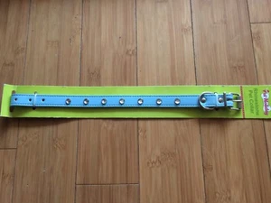 16” X .75” Blue Pet Collar Small Dog Puppy Cat Rhinestones Bling pu Leather New - Picture 1 of 4