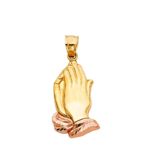 14K Two Tone Gold Praying hands Religious Pendant - Picture 1 of 4