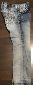 Rock Revival Holeman Relaxed Straight Men's 33x32 Denim Jeans Thick Stitch - Picture 1 of 10