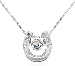 925 Sterling Silver Lucky Horseshoe CZ U Pendant Necklace Women Jewelry - Picture 1 of 6