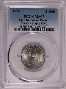 1977 St. Thomas & Prince 5 Dobras F.A.O. Staple Food - PCGS MS 67 - Picture 1 of 4