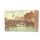 1910 Vintage Post Card: Elevatea R.R. Jackknife Bridge Over Chicago River. W/Pmk