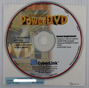 CYBERLINK POWERDVD FOR WINDOWS 95, 98, NT4 SP3+, 2000 With Key