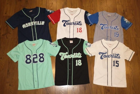 LOT OF 6 Asheville Tourists SGA Promo Baseball Jerseys Youth Large 2016 2018 WOW Cover