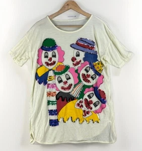 Vintage Women's Colorful Clown T-Shirt Sz Large Sequined Kidcore - Picture 1 of 10