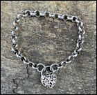 Vintage Sterling Silver Belcher Bracelet With Heart Padlock For Charms