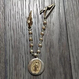 Vtg gold tone Miraculous Virgin Mary The Lord's Prayer Slide Medal W Gator Clips - Picture 1 of 8
