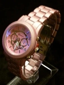 Nuevo Reloj Geneva Unisex Geneva Boyfriend Cronógrafo Estilo MK Eslabón Rosa Mate - Imagen 1 de 2