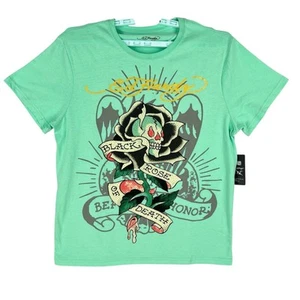 NEU MIT MANGEL Ed Hardy Herren T-Shirt mintgrün Grafik Gr. L schwarz Rose of Death - Bild 1 von 10