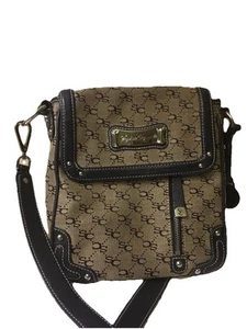 Sophia Caperelli Crossbody Bag Purse Signature Fabric Brown Trim Silver Hardware - Picture 1 of 9