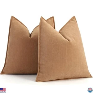 Chenille Throw Pillow Covers 18x18 Set of 2 Soft Decorative for Couch & Bed - Picture 1 of 6