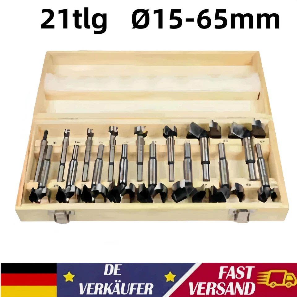 21-tlg Forstnerbohrer Set Satz Bohrerset Holzbohrer Ø15-65mm DHL - Bild 1 von 4