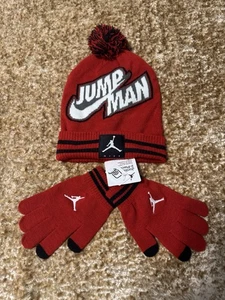 Jordan Jump Man Jugend Mütze & Handschuhe Set Rot Schwarz Beanie Größe 8/20 - Bild 1 von 5