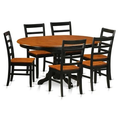 East West Furniture Avon 7-piece Wood Dining Table and Chairs in Black/Cherry - Image 1 of 4