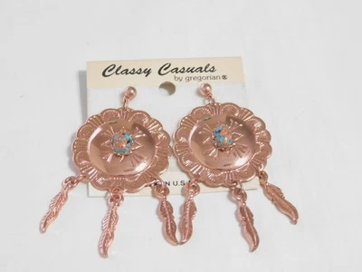 New Copper Classy Casual Copper Earrings W/Turquoise Stones E621 - Image 1 of 4