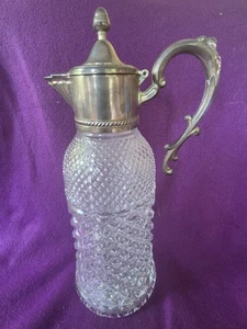 Vintage Cut Glass Claret Jug Decanter With Silver Plated Handled Top 25x12cm 2L - Picture 1 of 10