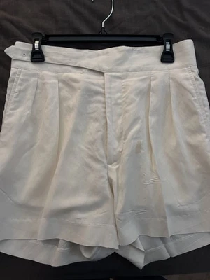 Pantalones Cortos Ralph Lauren L 32 Etiqueta Púrpura Byron Hebilla Plisada Clásicos Lino Crema Foto 1 de 3