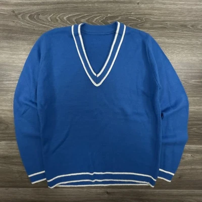 Vintage Cricket Tennis Sweater Womens Medium Blue V Neck Wool Union USA 50s - Image 1 of 4