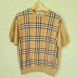 Vintage Burberry's Cotton Jumper UK14 16 44" Knitted Nova Check Made In Scotland - Bild 1 von 9
